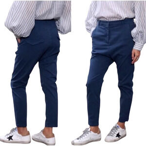 Nili Lotan 2 Paris $345 Pants Drop Crotch Cotton Slouchy Navy Blue Cropped EUC!